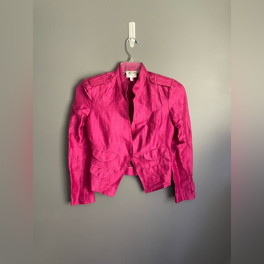 Armani Collezioni Pink Linen Military Blazer Womens Size 2